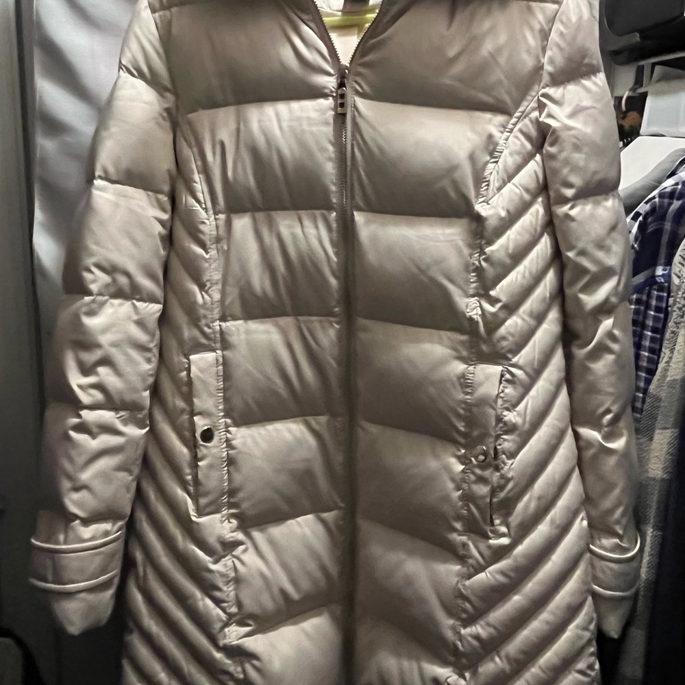 Kenneth Cole Reaction Women's Beige Puffer Jacket - Small - Faux Fur Trim